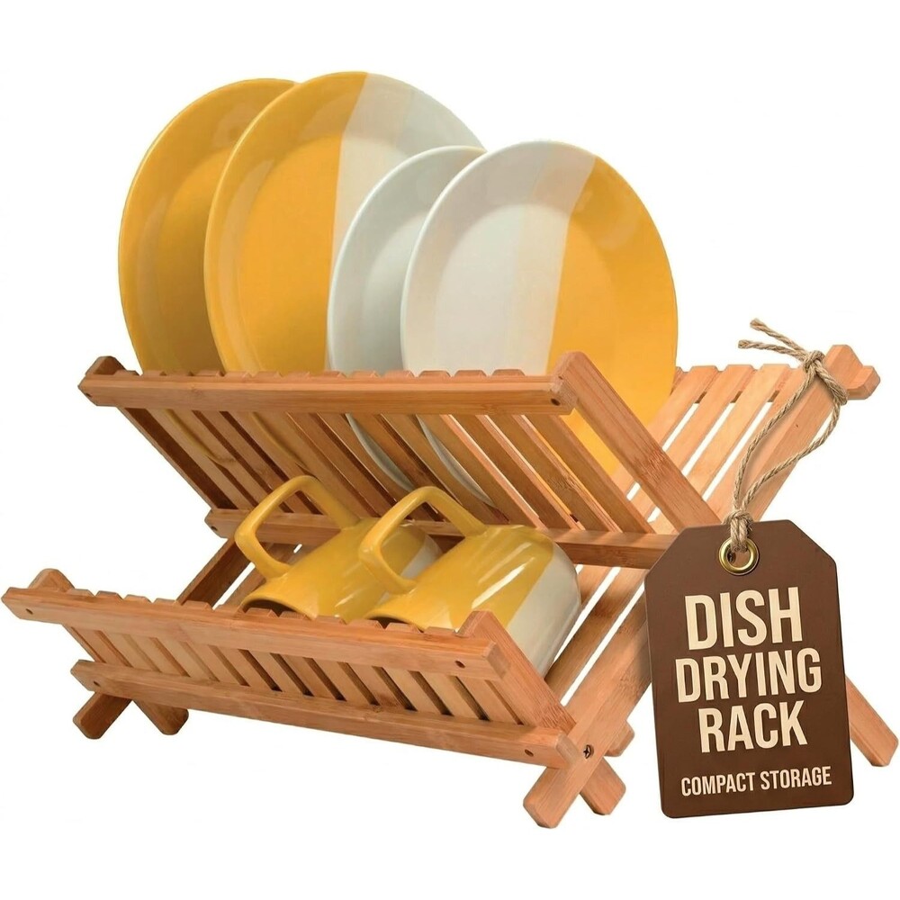 Wooden Dish Drying Rack Collapsible Compact Dish Rack Bamboo Dish Drainer